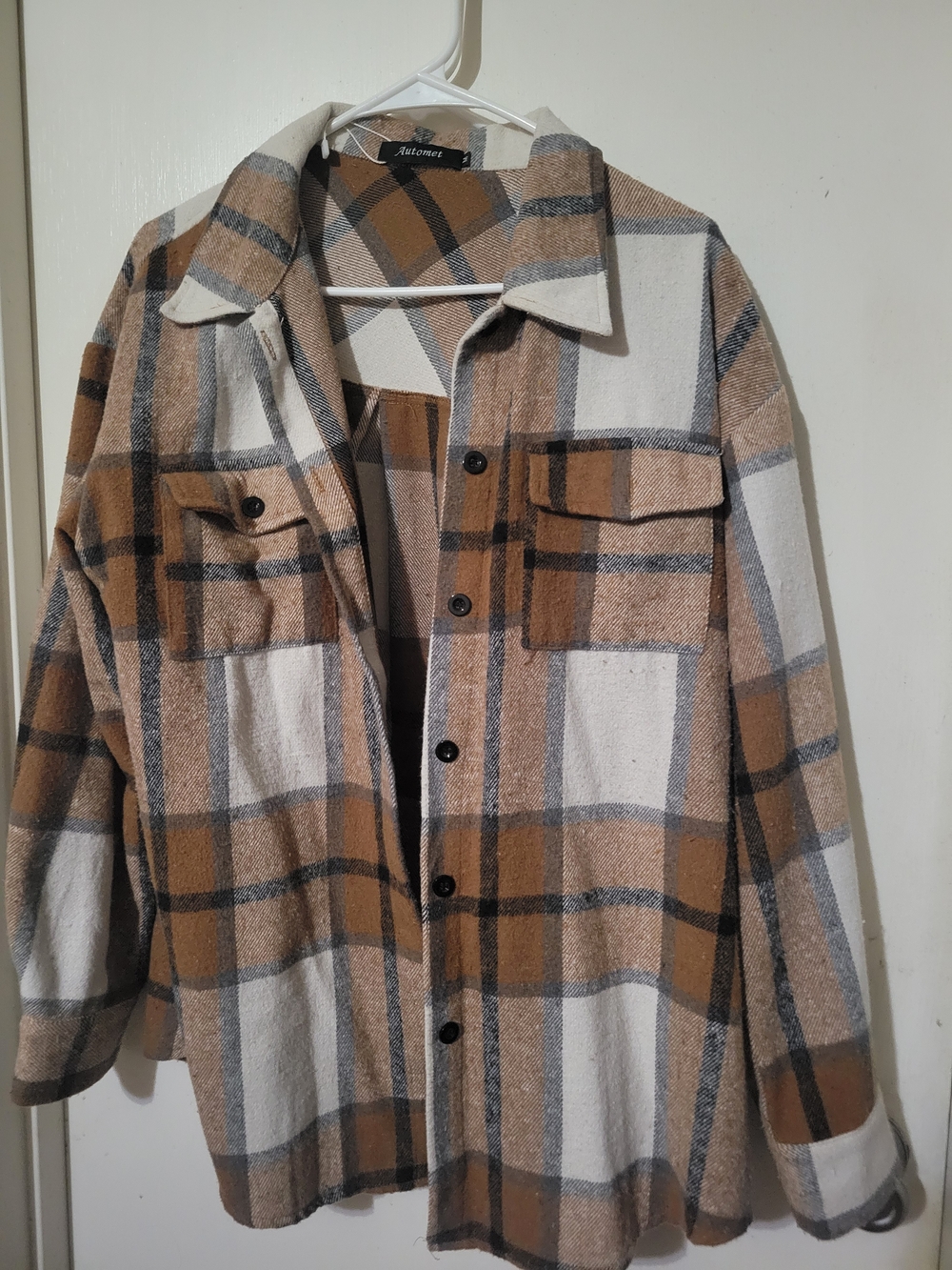 Plaid Shacket Jacket - Tan & White